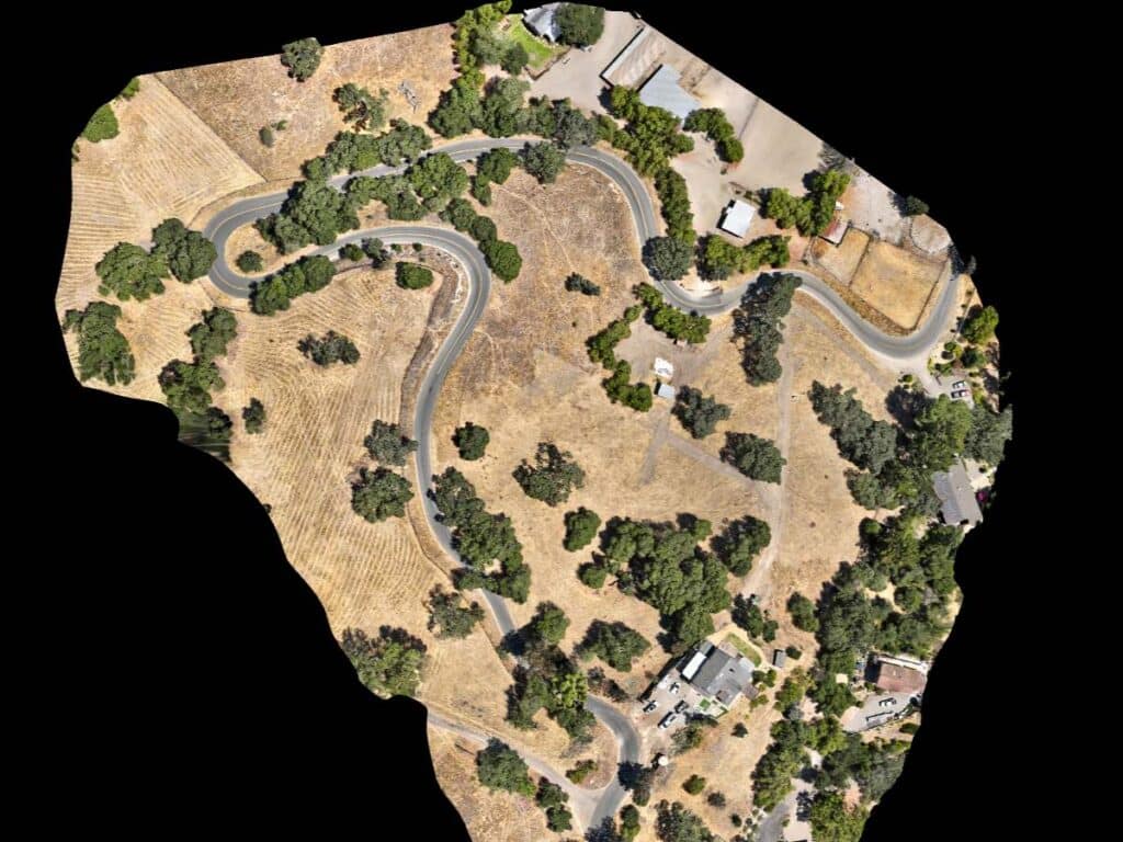 Orthomosaic aerial map of ballard canyon vineyard captured by amped aerial drone services for land surveying and mapping